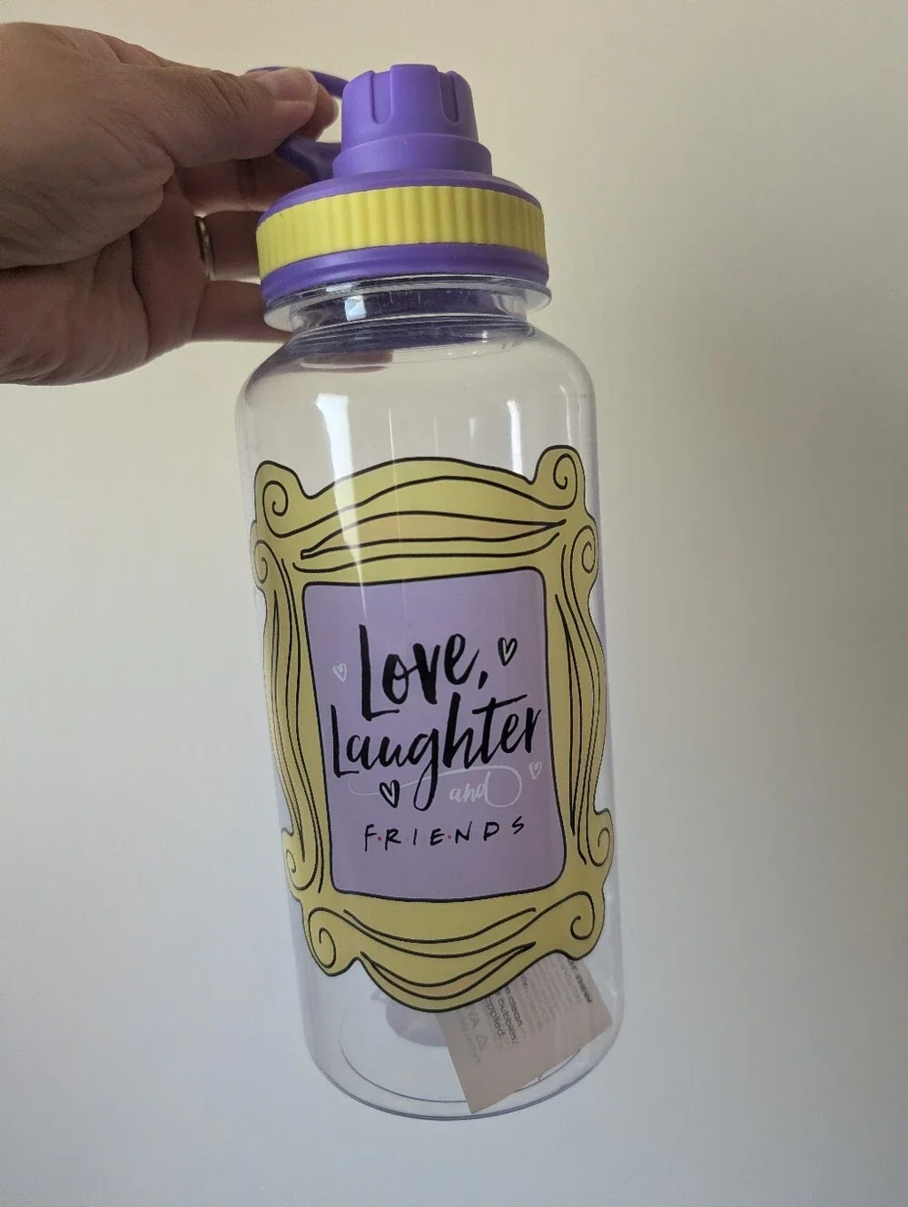Purple and Yellow 'Love, Laughter and Friends' Party Water Bottle